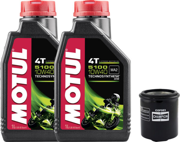 Kit tagliando olio motore MOTUL 5100 10w40 e filtro olio Champion COF083-2 Bottiglie da 1 litro - Aprilia 125 Scarabeo Atlantic Mojito - CI2032