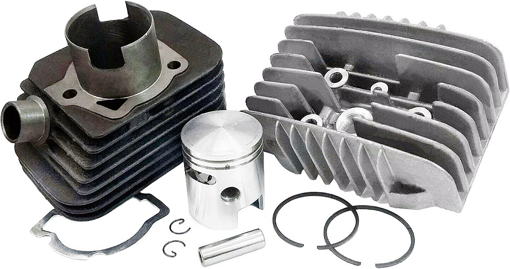 Gruppo termico cilindro OLYMPIA testa in ghisa 65cc - Pistone 5 travasi - Piaggio 50 SI - CI2319